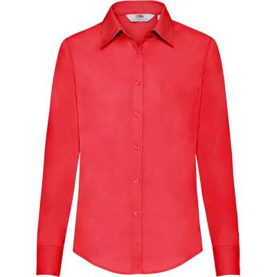 Fruit of the Loom F17•LADIES LONG SLEEVE POPLIN SHIRT červená
