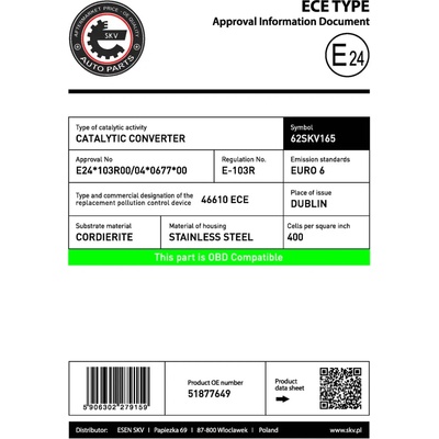 ESEN SKV Katalyzátor ESN 62SKV165