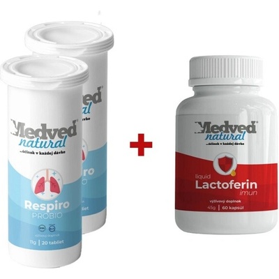 AKCIA Medveď natural 2x Respiro PROBIO 20 tabliet a 1x Lactoferin imun liquid 60 kapsúl