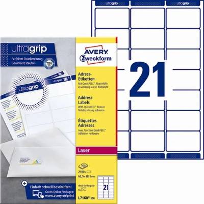AVERY L7160-100 Адресни етикети 63, 5 x 38, 1 мм QP+UG мм, 2100 бр (L7160-100)