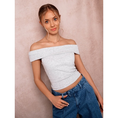 Edoti Светлосива дамска тениска с оребрени ръкави без рамене Edoti Edoti | Siv | ЖЕНИ | XS