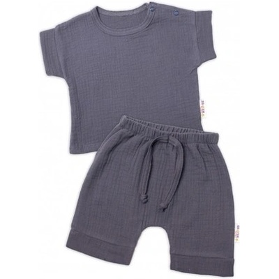 Baby Nellys 2-dílná mušelínová soupravička tričko kraťasky BOy granát