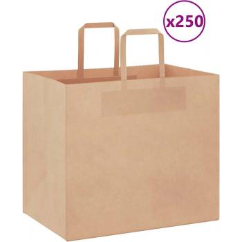 vidaXL Хартиени торбички 250 бр с дръжки кафяви 32x22x28 см (4101820)