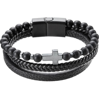 Pavona Elegantní koženkový náramek s korálky 43044.3 černý 23 cm