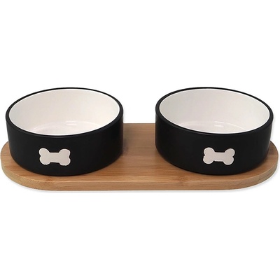 Keramická dvojmiska DOG FANTASY s bambusovým protiskluzovým podtáckem 13 x 5,5 cm 2 x 400 ml