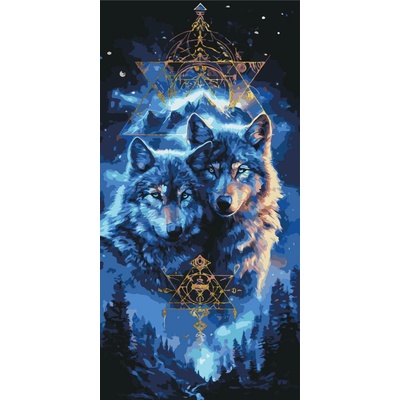 Origami Malování podle čísel na rámu 40 x 80 cm Pár vlků Zvířata s metalickými barvami LW 5223