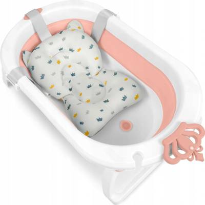 Ricokids Skládací vanička pro děti kojence s teploměrem a vložkou bílo růžová