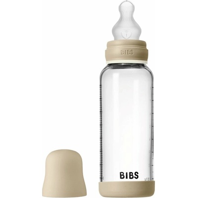 Bibs nočná antikoliková sklenená fľaša so silikónovým cumlíkom Vanilla 240 ml
