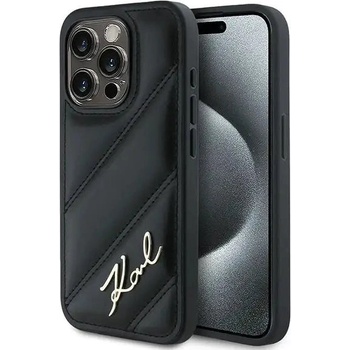 KARL LAGERFELD Кейс Karl Lagerfeld Diagonal Quilted Script за iPhone 14 / 15 / 13, черен (3666339252182)