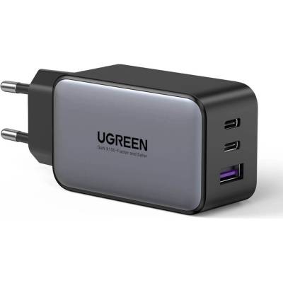 UGREEN GaN Fast Wall Charger 65W PD - захранване за ел. мрежа за лаптопи, смартфони и таблети с USB-A и 2xUSB-C изходи с технология за бързо зареждане (сив)