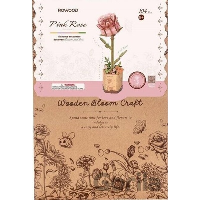 Robotime Dřevěná květina - Růžová růže