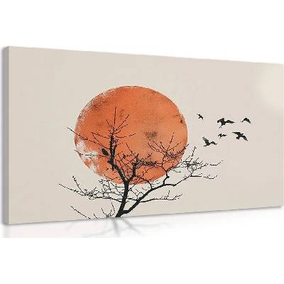 Obraz japandi měsíc s hejnem ptáků - 40x30