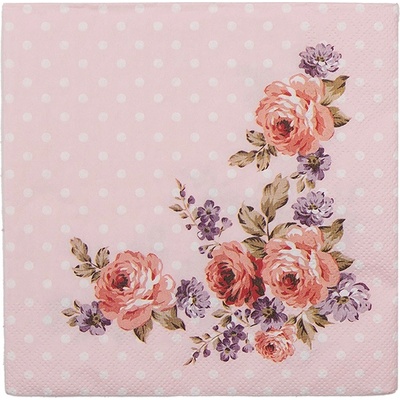Clayre & Eef Růžové papírové ubrousky s růžemi Dotty Rose I 33x33cm 20ks