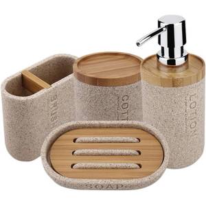 Nimco Kora - Комплект аксесоари за баня 4 в 1, пясъчно бежово/бамбук KO 24000SET-86 (KO 24000SET-86)