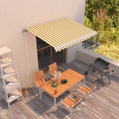 VidaXL Ručně zatahovací markýza 350 x 250 cm žlutobílá