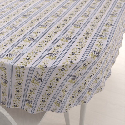 Biante bavlna oválny obrus Sandra SA-348 Sivé popínavé kvety a modré pruhy 100x140 cm