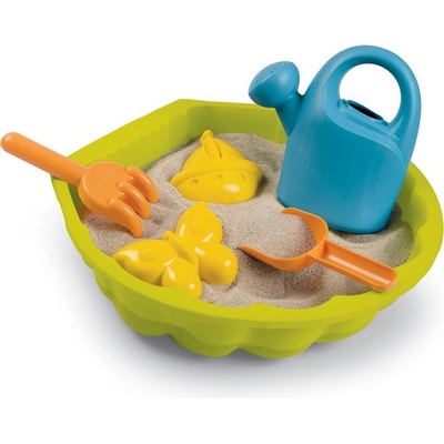 Smoby Pískoviště mušle s bábovičkami Mini Sand Pit s konvičkou a lopatka s hrabičky 35 cm pro malé prostory od 18 měsíců