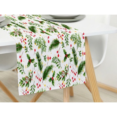 Dreamy Linens Vianočné prostieranie behúň bavlnený Vetvičky a imelo 35x180 cm