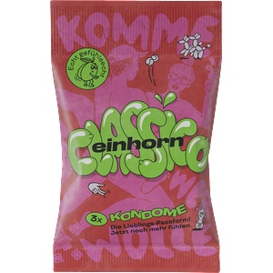 Einhorn Condoms: CLASSICO, 3 vegan condoms in the chips bag