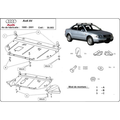 Scut Motor - Румъния Метална кора под двигател audi a4 (8d2, b5) от 1994 до 2001 (72329)