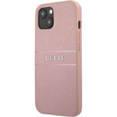 GUESS Saffiano PU Leather Hard Case - дизайнерски кожен кейс за iPhone 13 (розов)