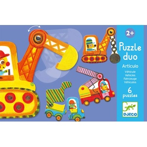 DJECO Образователен пъзел Djeco Duo от 12 части - Строителни машини (DJ08170) - baby