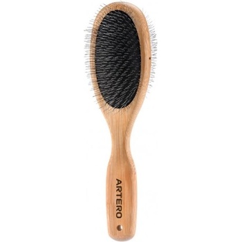 Image 1 of ARTERO nature double slicker brush - ДВОЙНА ЧЕТКА С МЕТАЛНИ ИГЛИЧКИ, бамбукова дръжка, Испания - p957