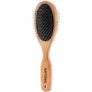 ARTERO nature double slicker brush - ДВОЙНА ЧЕТКА С МЕТАЛНИ ИГЛИЧКИ, бамбукова дръжка, Испания - p957