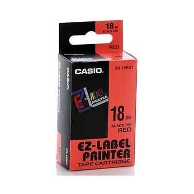 CASIO originální páska do tiskárny štítků, CASIO XR-18RD1, černý tisk/červený podklad, ne (XR-18RD1)