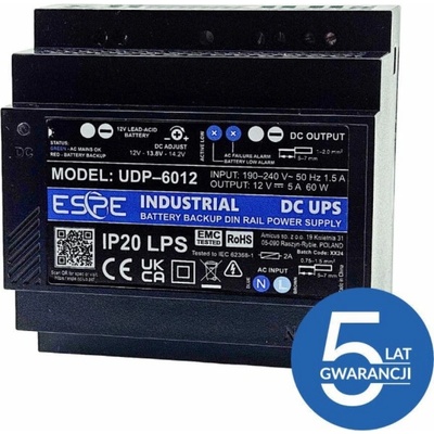 eSPe UDP-6012 12 V 60 W 5 A PŘEPÍNACÍ ZDROJ S VYROVNANÝM ZDROJEM NA DIN LISTU