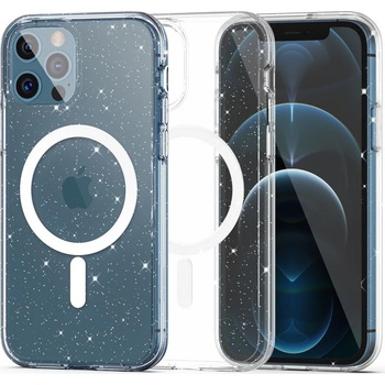 Image 1 of TokShop Apple iPhone 12 / 12 Pro, Пластмасов заден капак + силиконова рамка, съвместим със зарядно Magsafe, лъскав заден капак, FlexAir Hybrid Magsafe Glitter, прозрачен (131281) (131281) (131281)