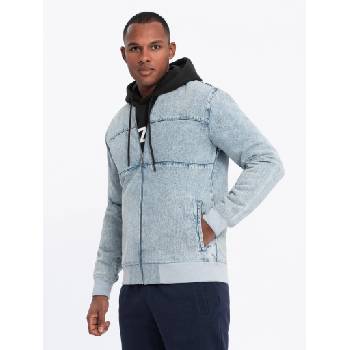 Ombre Clothing Мъжко яке бомбър от деним с ефект "stone wash" - светлосиньо V3 OM-JADJ-0163 Ombre Clothing Ombre Clothing | Siv | МЪЖЕ | S