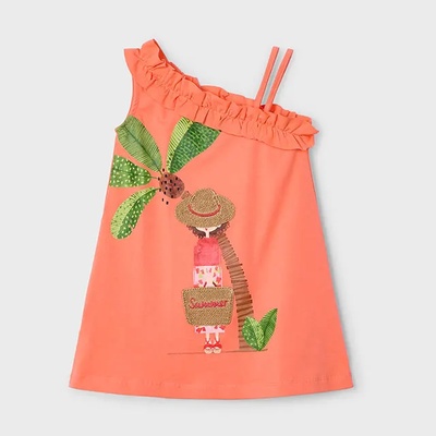 Mayoral Асиметрична рокля в цвят мандарина за мини момиче Майорал