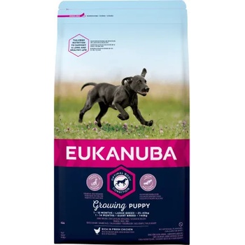 EUKANUBA Puppy Large Breed - Пълноценна суха храна за подрастващи кучета от големи породи с пилешко месо, 15 кг