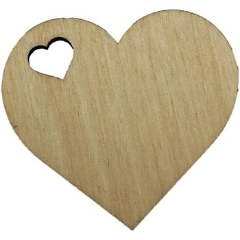 ČistéDřevo Dřevěné srdíčko s vyřezaným srdcem 6 x 5,5 cm