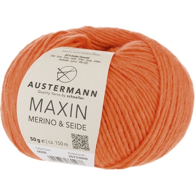 Austermann MAXIN Merino & Seide - 80% merino vlna, 20% hedvábí - Ručně pletací příze Barva: 008 ORANGE