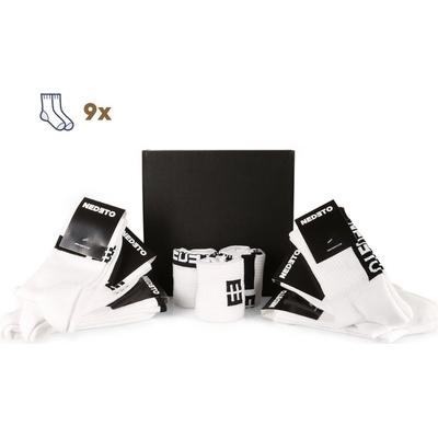 Nedeto 9PACK ponožky športové vysoké 9NOB1 biele