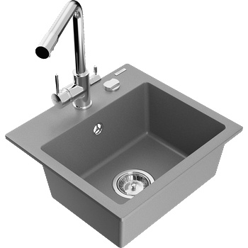 Mexen Milo гранитна мивка с 1 камера и кухненски смесител Duero, сив - 6505-71-671600-00 (6505-71-671600-00)