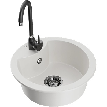 Mexen Diego гранитна мивка с една част с кухненска батерия Telma, бяла - 6512-20-670200-70 (6512-20-670200-70)