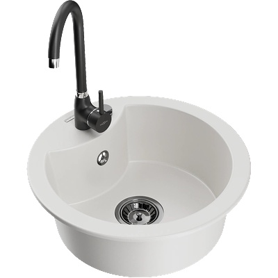 Mexen Diego гранитна мивка с една част с кухненска батерия Telma, бяла - 6512-20-670200-70 (6512-20-670200-70)