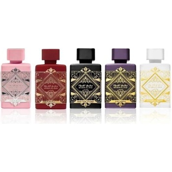 LATTAFA Bade'e Al Oud Collection подаръчен комплект: EDP Bade'e Al Oud Oud For Glory 5 ml + EDP Bade'e Al Oud Amethyst 5 ml + EDP Bade'e Al Oud Honor & Glory 5 ml + EDP Bade'e Al Oud Sublime 5 ml + EDP Bade'e Al Noble Blush 5 ml за жени