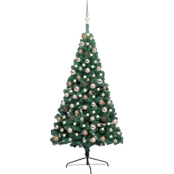 zahrada-XL Umělý vánoční půl stromek s LED a sadou koulí zelený 150 cm