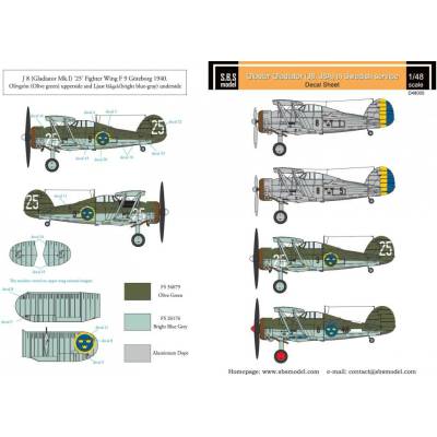 Roden S.B.S. Model Gloster Gladiator in Swedish service VOL.I Decals for/Merit 1:48