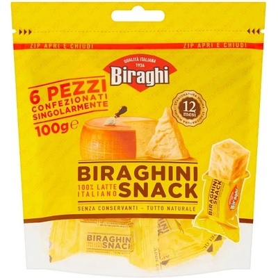 Biraghi Gran Snack zrejúci stredne tučný porcovaný tvrdý syr 6 x 16,67 g