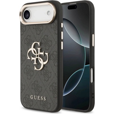 GUESS Дизайнерски кожен кейс за iPhone 17 Air - Guess PU Leather 4G Metal Logo Gold Frame Case (черен) (GUHCP17M4GMGCGR)