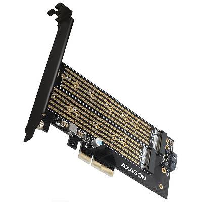 AXAGON PCEM2-D Řadič, PCIe x4, pro 2x M.2 SSD, 1x NVMe M-Key a 1x SATA B-Key, včetně low profile záslepky PCEM2-D