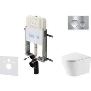 kielle Genesis New - Комплект структура за вграждане, тоалетна чиния Nefia Vortex, Rimless+, SoftClose седалка и бутон Gemini New I, лъскав хром 30528SZ47 (30528SZ47)