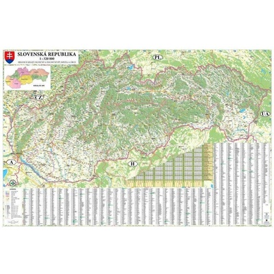 Slovenská republika silniční - nástěnná mapa 135 x 90 cm, lamino + 2 lišty