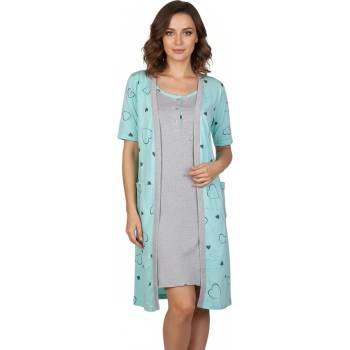 Комплект от нощница и халат в цвят мента и сиво