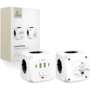 Tech-Protect PCL3X4 контакт мрежа 2x USB & 2x Type-C & 3 контакта бял (5906302372096)